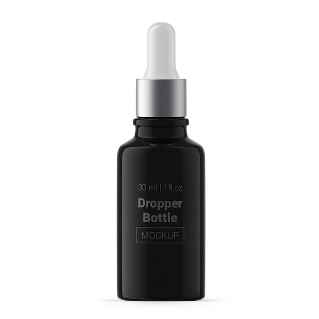 Maqueta de frasco gotero de vidrio negro de 30 ml 1 oz