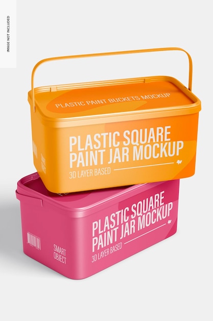 Maqueta de Frascos de Pintura Cuadrados de Plástico, Apilados