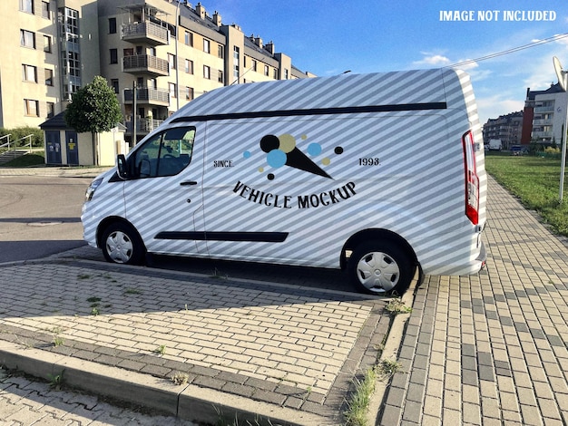 Maqueta de furgoneta de carga realista. Maqueta de pegatinas de coches comerciales. Plantilla de maqueta de vehículo EV.