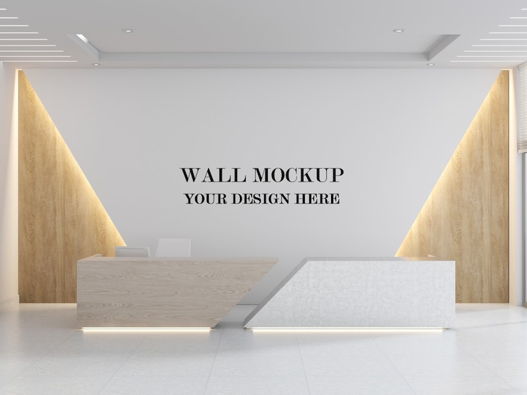 PSD maqueta futurista de la pared del área de recepción