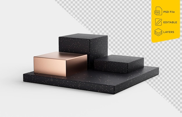 Maqueta geométrica de lujo 3d con ilustración 3d de escenario de podios en negro y oro rosa