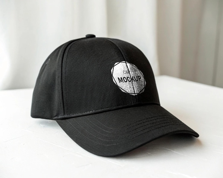 PSD maqueta de gorra negra sobre un fondo blanco