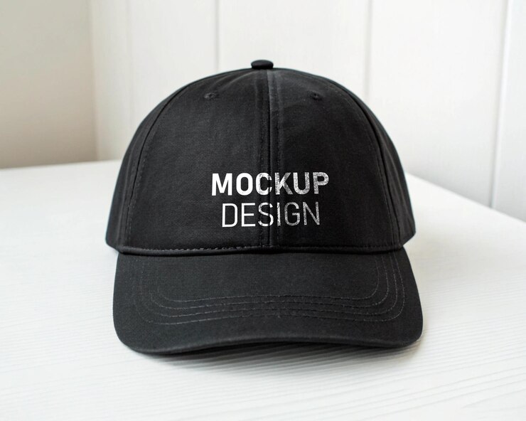 PSD maqueta de gorra negra sobre un fondo blanco