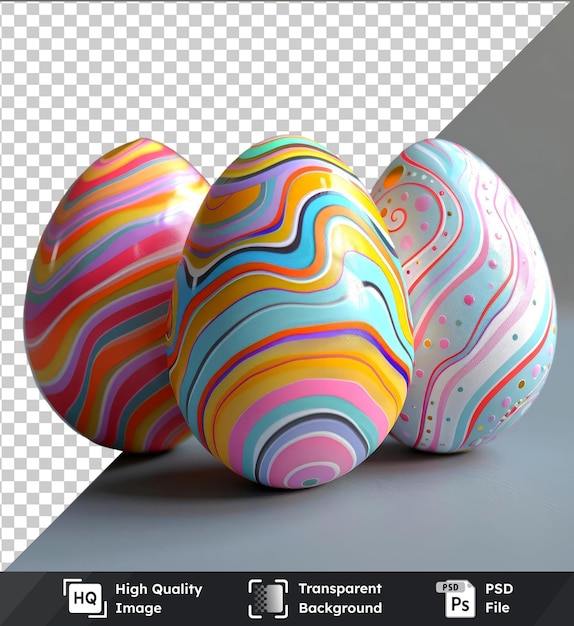 PSD maqueta de huevos de pascua psd transparentes de alta calidad en una mesa gris con sombra negra