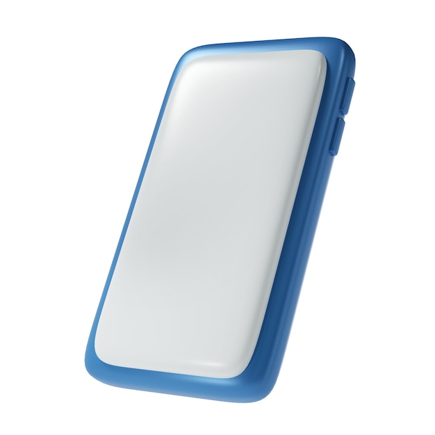 Maqueta de icono de teléfono azul de renderizado 3D con pantalla blanca en una ilustración de fondo transparente