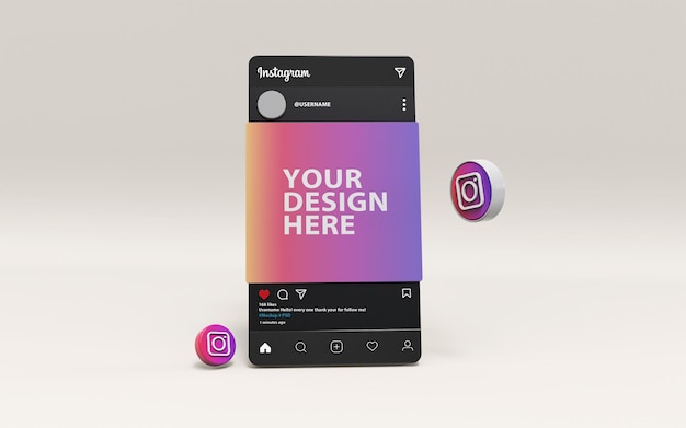 Maqueta de instagram psd 3d