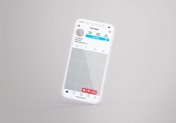 PSD maqueta de instagram para redes sociales en teléfonos móviles