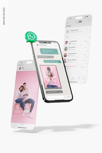 Maqueta de interfaces de iPhone WhatsApp, flotante