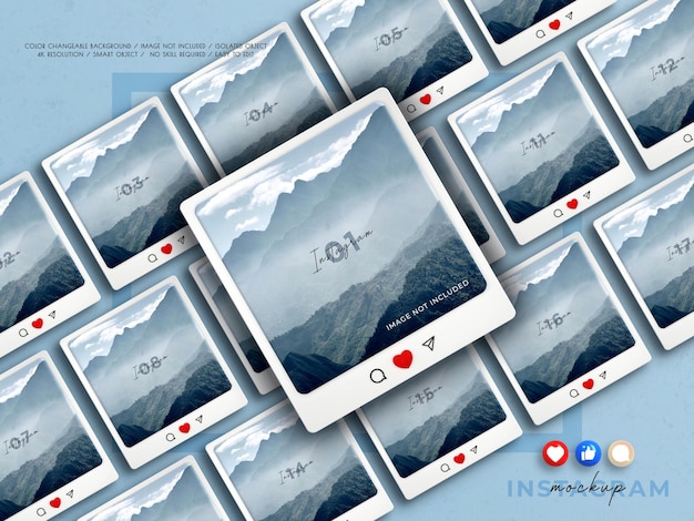 Maqueta de interfaz de instagram 3d con emoji de corazón 3d para maqueta de publicación en redes sociales
