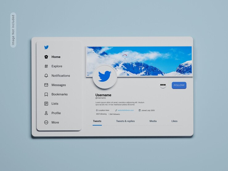 Maqueta de interfaz de usuario 3D de perfil de Twitter