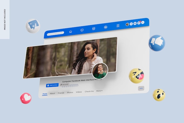 Maqueta de interfaz web de facebook para computadora, flotante