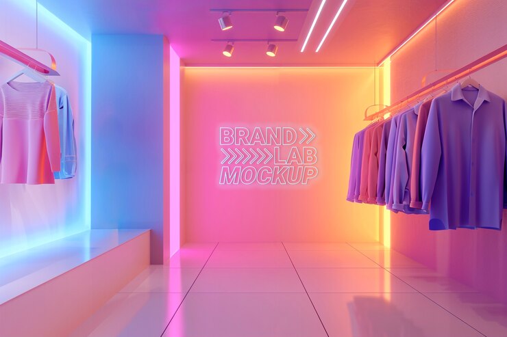 PSD maqueta interior de una tienda de neón