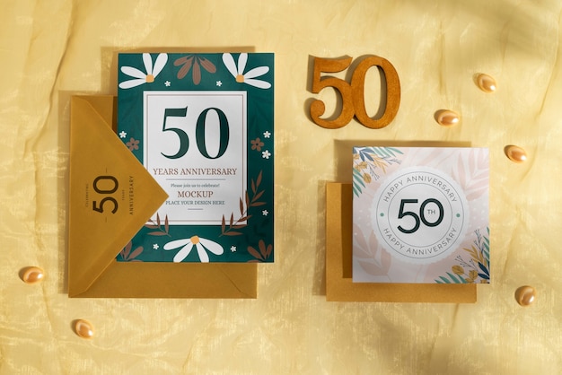 Maqueta para invitación de fiesta de celebración de matrimonio de 50 años