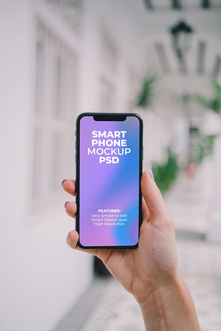 Maqueta de iPhone con la mano en PSD gratis