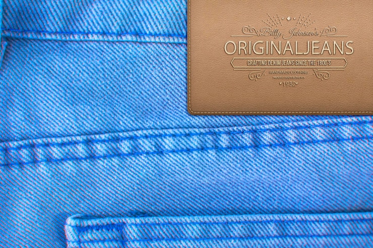 PSD maqueta de jeans de etiqueta de cuero de primer plano