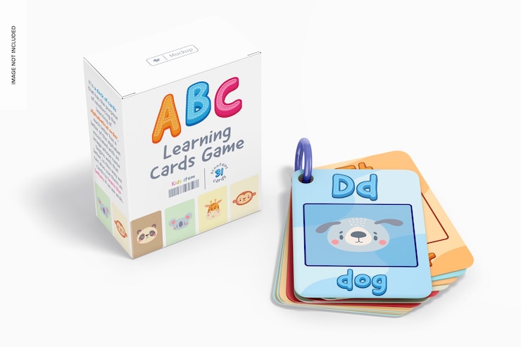 PSD maqueta de juego de cartas de aprendizaje abc, perspectiva