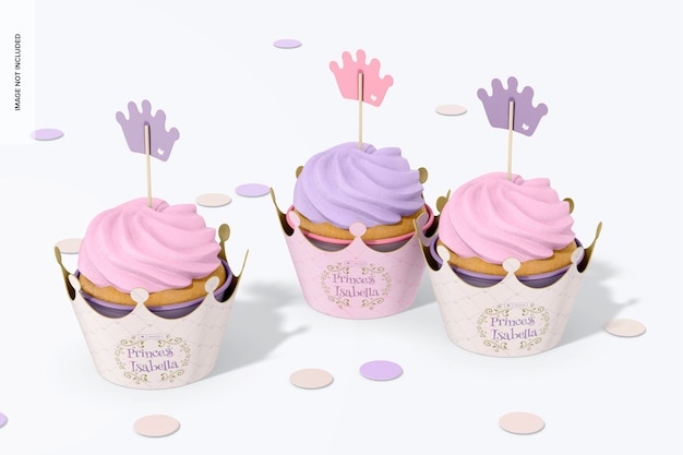 Maqueta del juego de envoltorios de corona para cupcakes