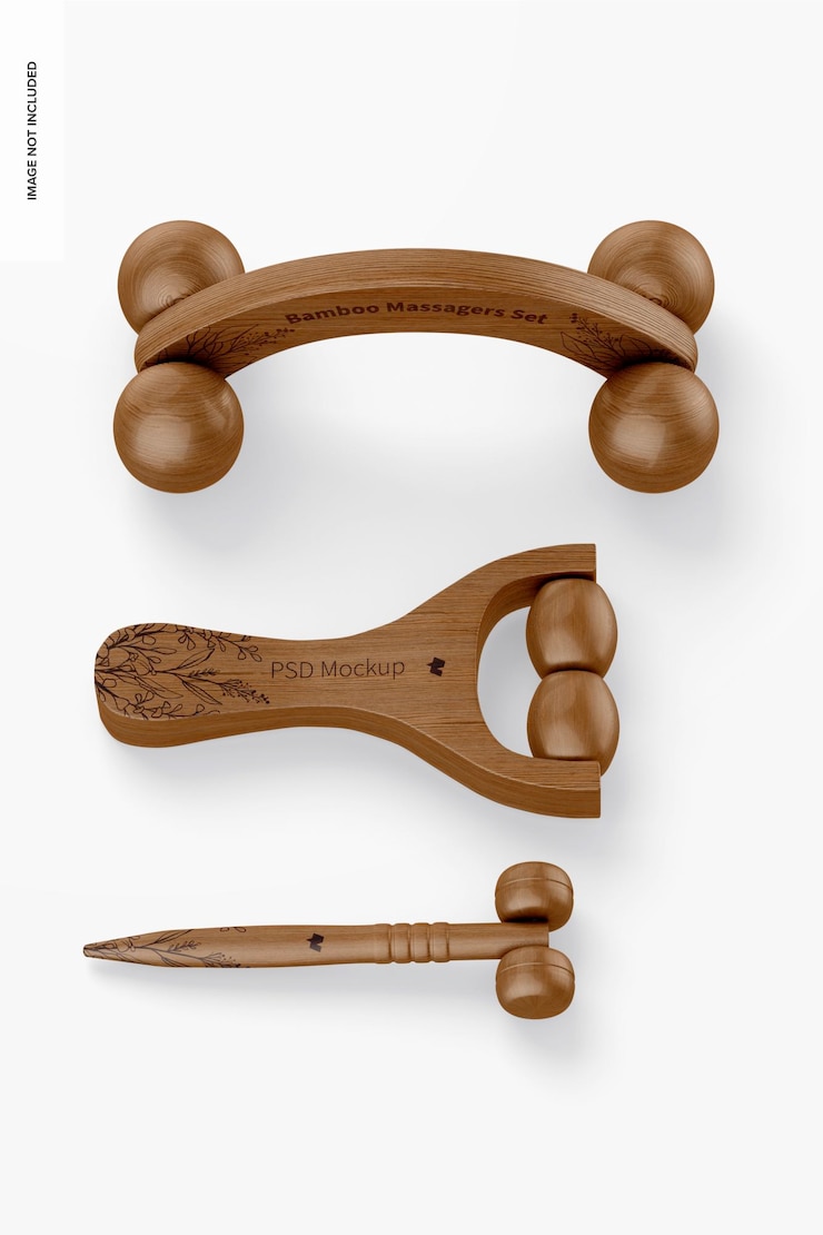 PSD maqueta de juego de masajeadores de bambú, vista superior