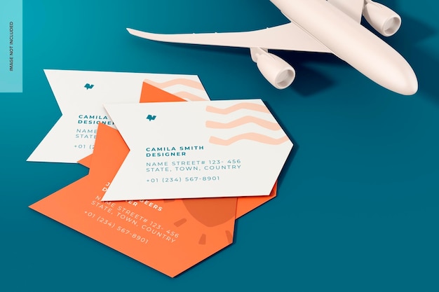 Maqueta de juego de tarjetas de visita de agencia de viajes, apilada