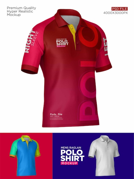 Maqueta del lado izquierdo de poloshirt raglán de hombres