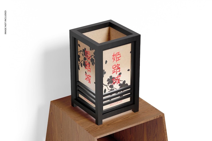 PSD maqueta de lámpara japonesa de madera pequeña, perspectiva