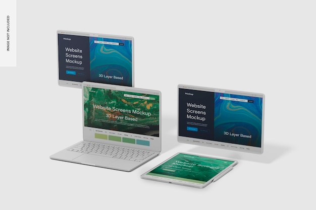 Maqueta de Laptop con Pantallas de Tablet Pro, Vista Derecha