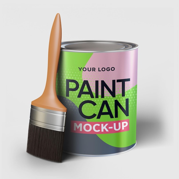 Maqueta de lata de pintura con pincel