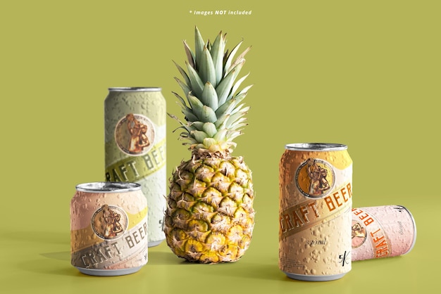 Maqueta de latas de cerveza con piña