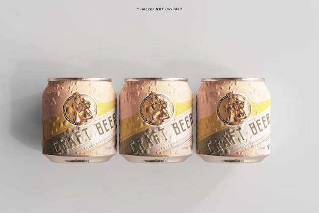 Maqueta de latas de cerveza rechonchas con efecto de condensación