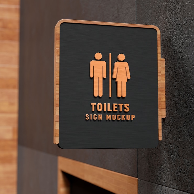 PSD maqueta de letrero de baño interior