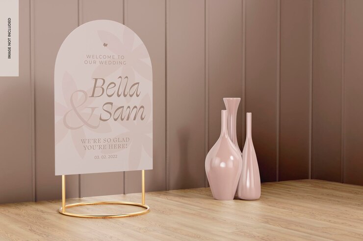 PSD maqueta de letrero de boda en arco, vista derecha