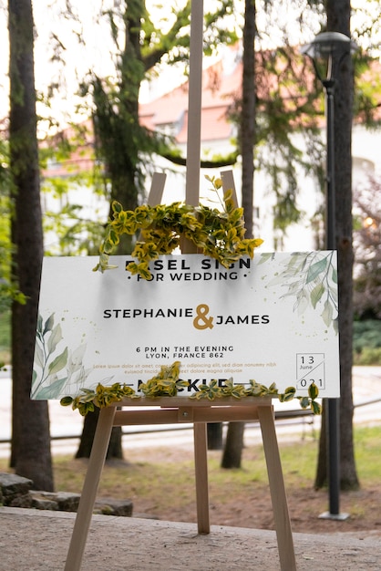 Maqueta de letrero de caballete para la boda