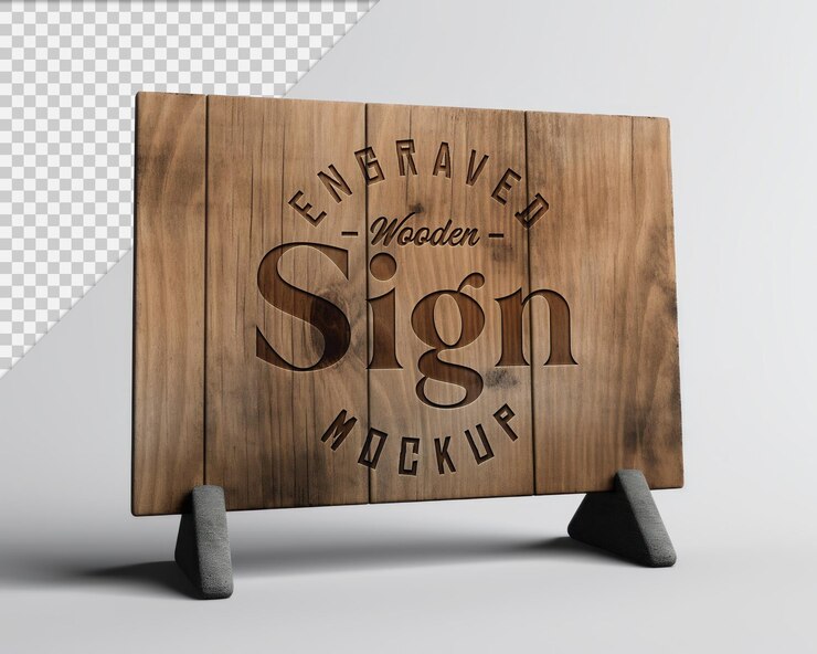 Maqueta de letrero de madera 3D aislado personalizable