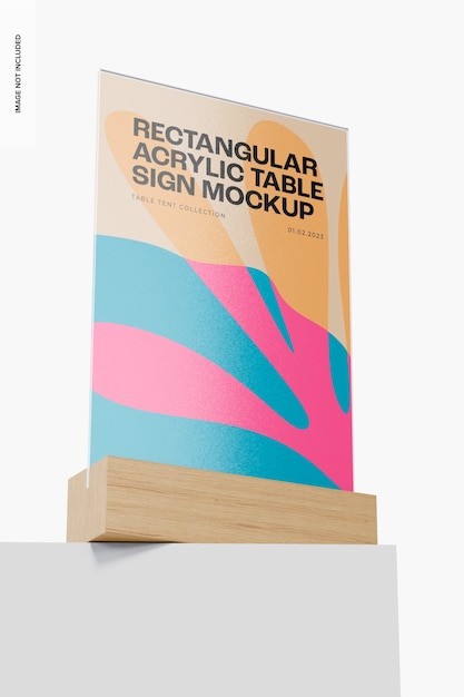 Maqueta de Letrero de Mesa Acrílico Rectangular, Vista de Ángulo Bajo