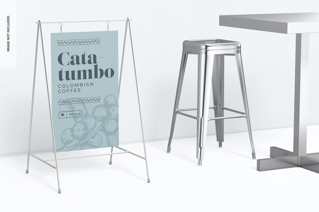 Maqueta de Letrero Metálico de Piso, con Silla