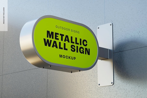 Maqueta de letrero de pared metálico ovalado, vista de ángulo bajo