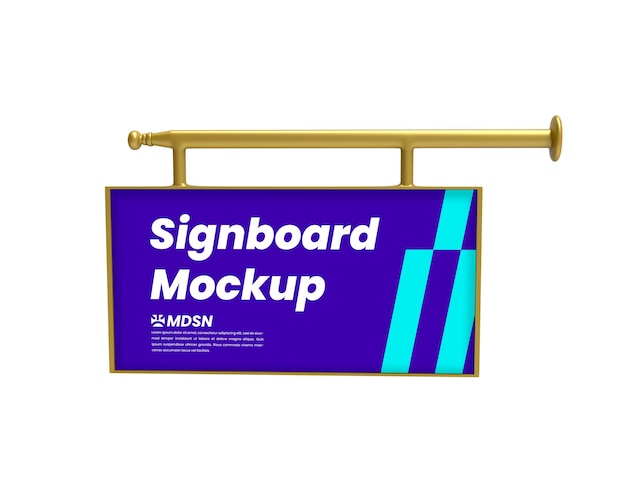 Maqueta de letrero rectangular de oro metálico aislado