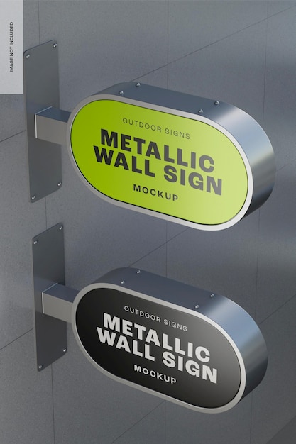 Maqueta de Letreros de Pared Metálicos Ovalados, Vista de Ángulo Alto