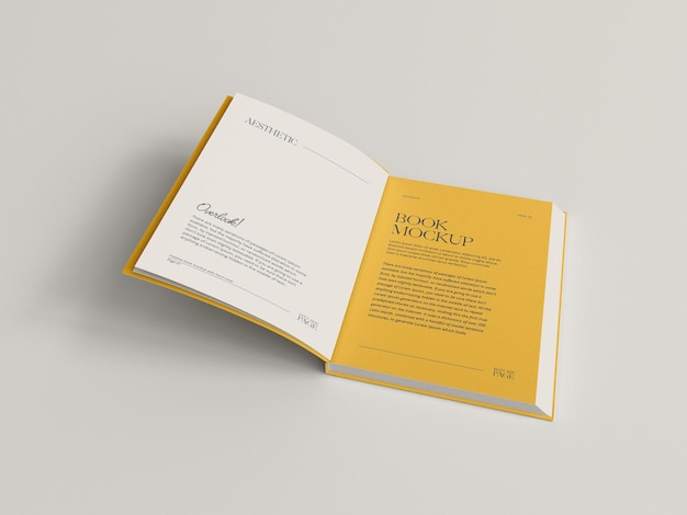 Maqueta de libro abierto de tapa dura