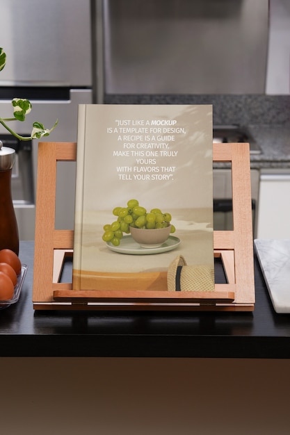 Maqueta de libro de recetas en la cocina