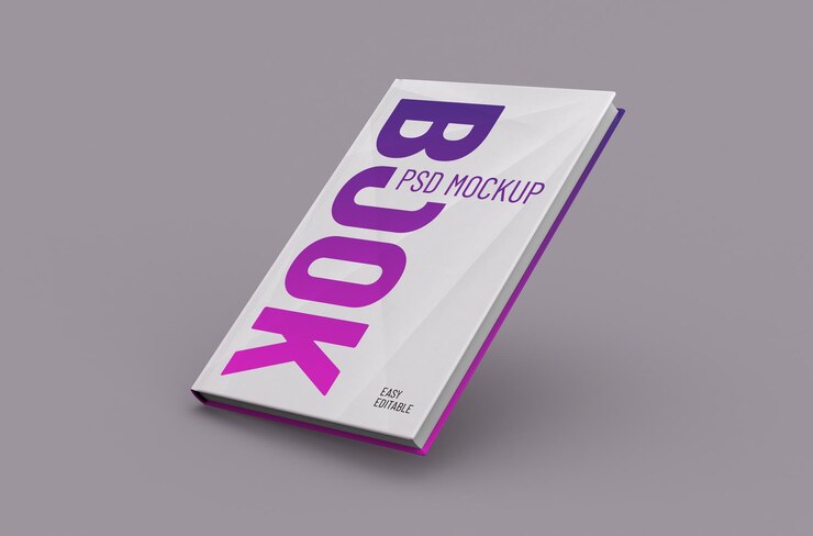Maqueta de libro de tapa dura fina realista de alta calidad editable sobre un fondo limpio