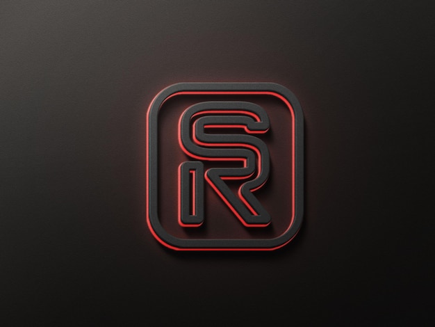 PSD maqueta de logo 3d con efecto neón rojo
