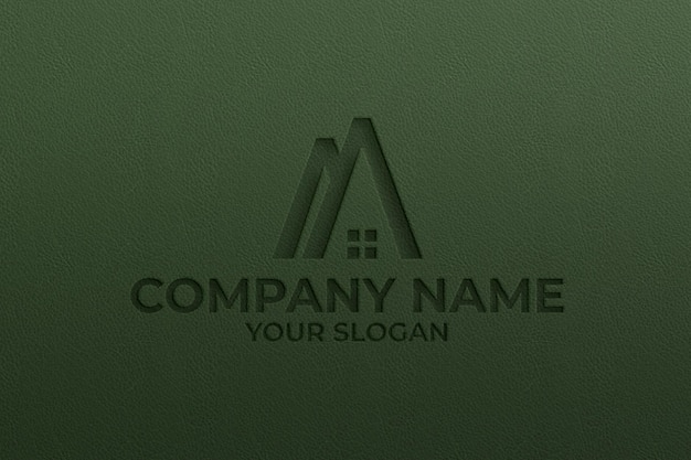 Maqueta de logo cuero texturizado color verde premium psd