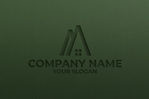 Maqueta de logo cuero texturizado color verde Premium Psd