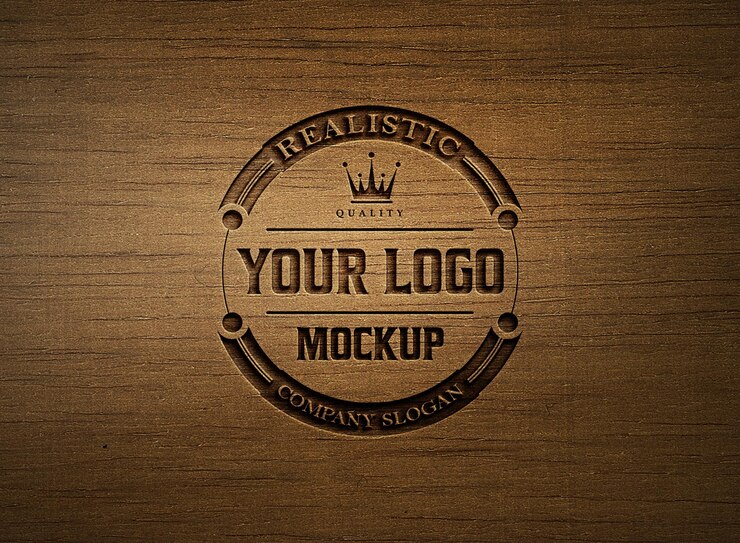 PSD maqueta de logo de madera grabado
