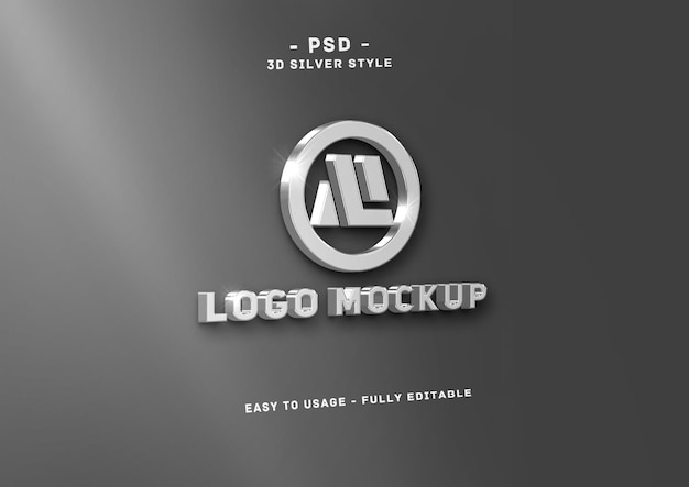 Maqueta de logo plateado 3d en pared