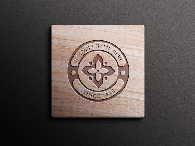 Maqueta de logo realista con textura de madera