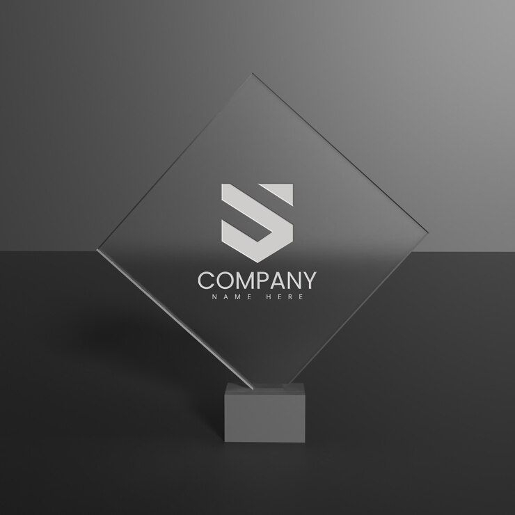 PSD maqueta de logo de vidrio con fondo oscuro