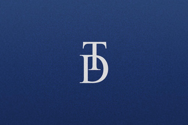 Maqueta de logotipo blanco realista sobre tela de lino azul