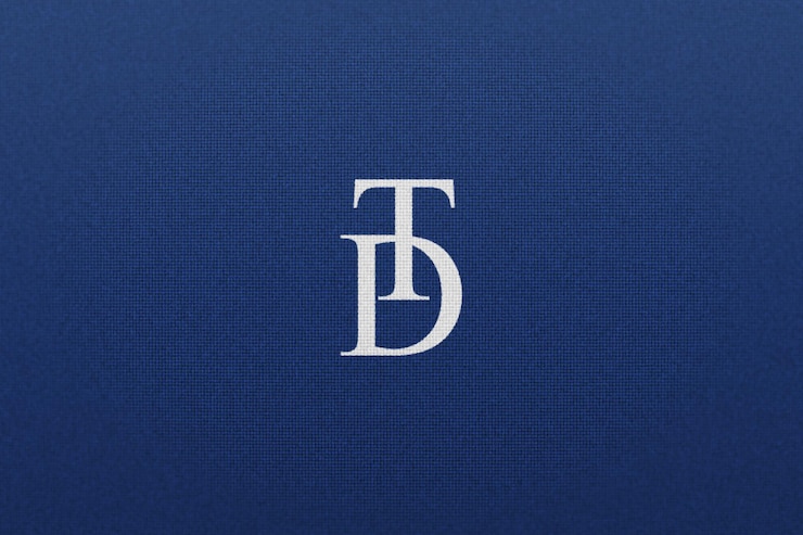 PSD maqueta de logotipo blanco realista sobre tela de lino azul